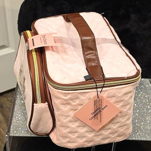 Juicy Couture Heritage & Heart Embossed Velour Double Travel Cosmetic Bags - Picture 5 of 9
